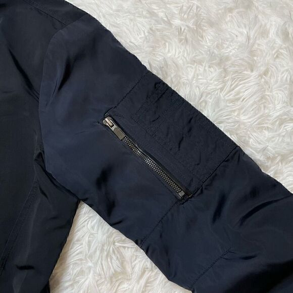 Zara Man Jacket Size M Bomber Coat Navy Blue Lined Full Zip Flight Moto Grunge - Picture 3 of 10
